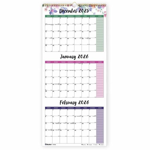 Calendar, Wall, 3 Month, 12.25x27