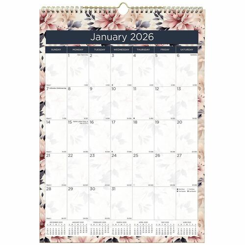 Monthly Wall Cal, 17x12, Abflorl