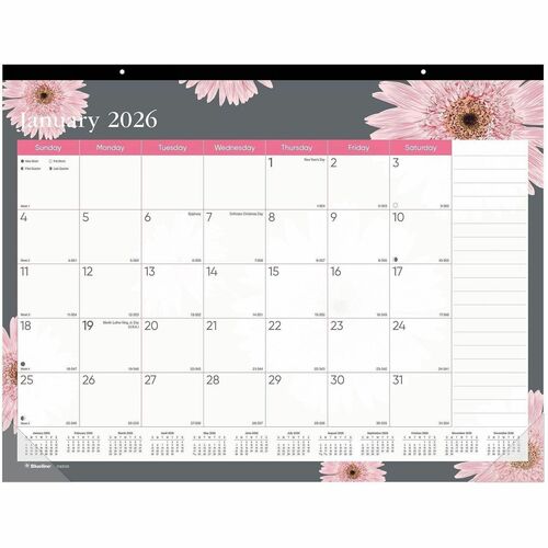 Desk Calendar, Floral, Monthly, 12 Months, Jan-Dec, 22" x 17", Multi
