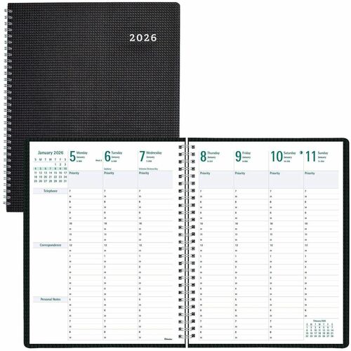 Weekly Planner, 11x8, Time Manager, Black