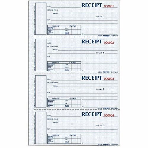 Book, Receipt, 3 Part, 4 Per Page