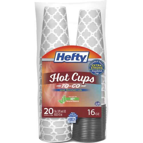 Hot Cups, w/ Leak-Resistant Lids, Double-Wall, 16oz, MI 20/PK