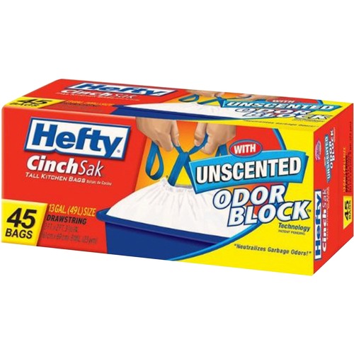 Trash Bags, For Kitchen, Cinchsak, Tall, 13 Gallon, White 6/CT