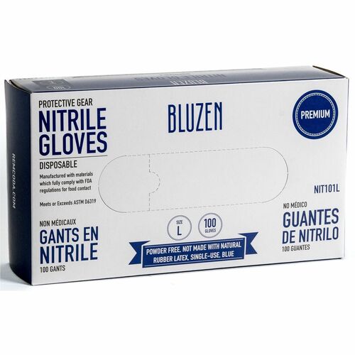 Gloves, Nitrile, Disposable, Blue, Large 100/BX