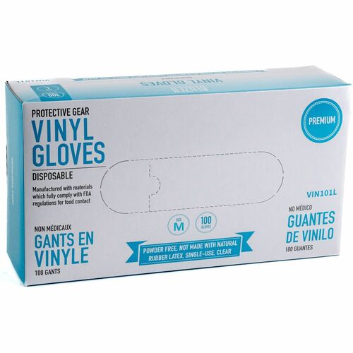 Gloves, Vinyl, Disposable, Powder Free, Medium, 100/BX 10/CT