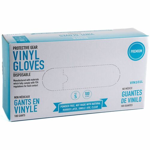 Gloves, Vinyl, Disposable, Powder Free, Small, 100/BX 10/CT