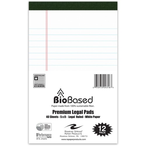 Pad, Bio, Legal, 5x8, White 12/PK