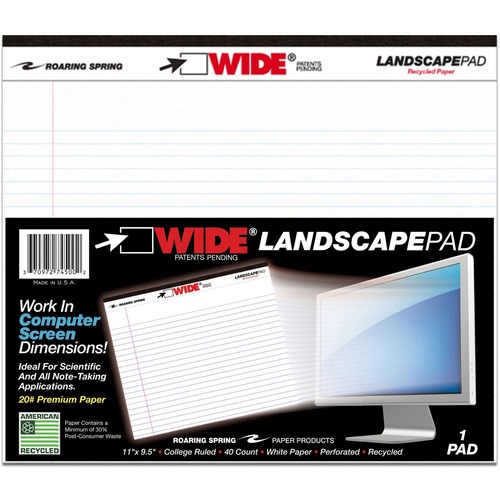 Pad, 11" x 9.5", White, Ruled