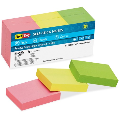 Pad, Self-Stick Notes, Ast 12/PK