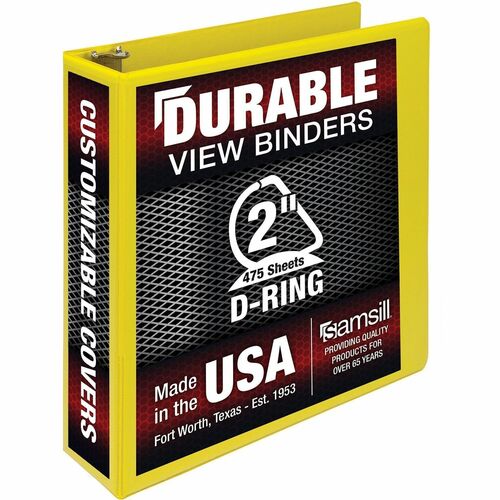 Binder, D-Rings, 475-Sheet Capacity, 2" Cap, Yellow