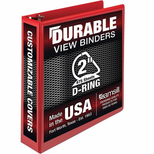 Binder, D-Rings, 475-Sheet Capacity, 2" Cap, Red