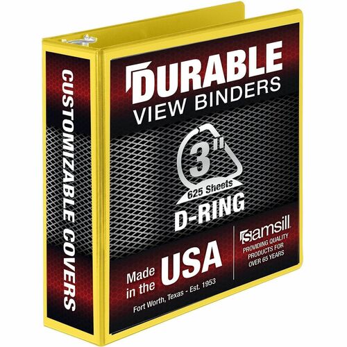 Binder, D-Rings, 625-Sht Capacity, 3" Cap, Yellow