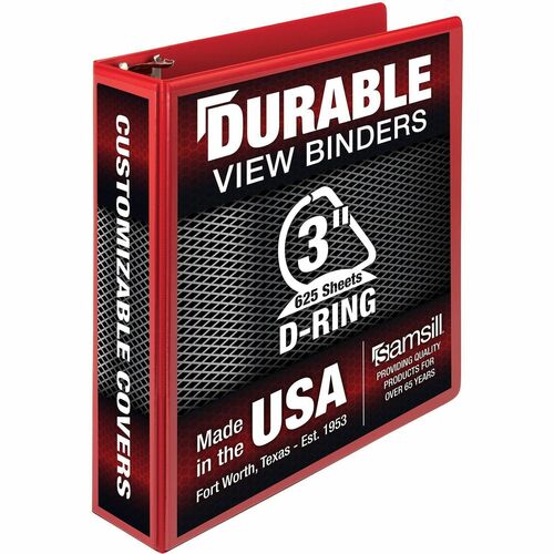Binder, D-Rings, 625-Sheet Capacity, 3" Cap, Red