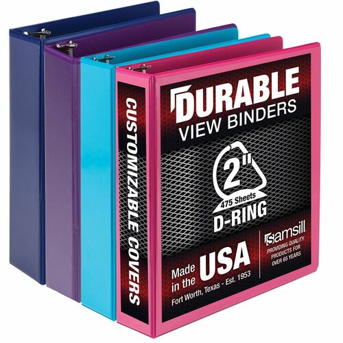 Binder, Durable View, 2" D-Ring, Assorted 4/PK