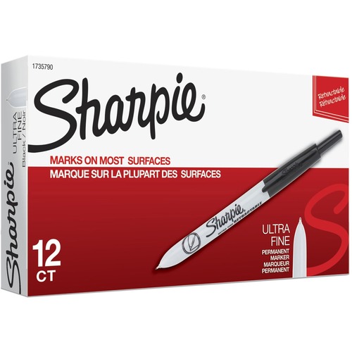 Marker, Sharpie, Retractable, Ultrafine, Black 12/DZ