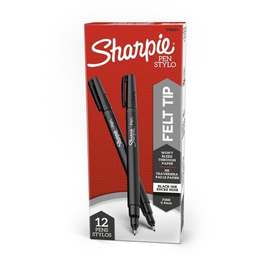 Sharpie Pen, Permanent, Fine Point, Black 12/DZ
