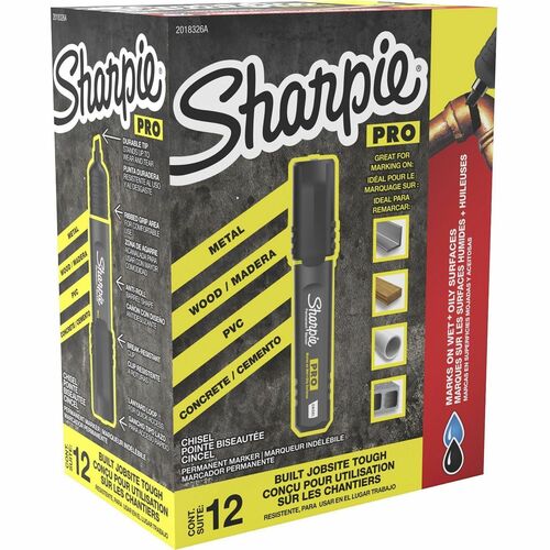 Permanent Markers, Sharpie Pro, Chisel Point, Black 12/DZ