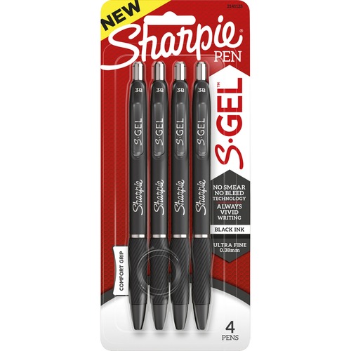 Pen, S-Gel, 0.38 Millimeter, Black 4/PK