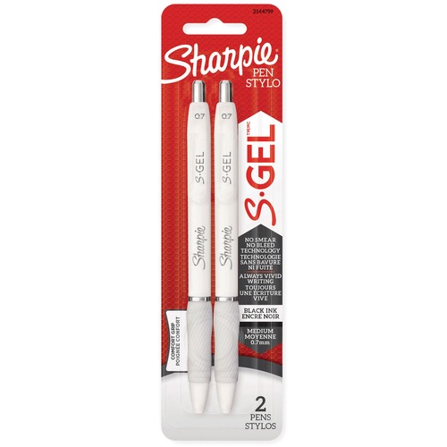 Pen, Gel, Sharpie, White, 0.7 Millimeter, Black 2/PK