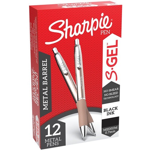 Sharpie Pen, Gel, 0.7mm, Rose-Gold Barrel/Black Ink 12/DZ