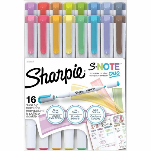 Marker, Sharpie, Sente, Dual Line, Assorted, 16 16/PK