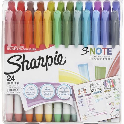 Sharpie Marker, S-Note, Chisel Tip, Ast 24/PK