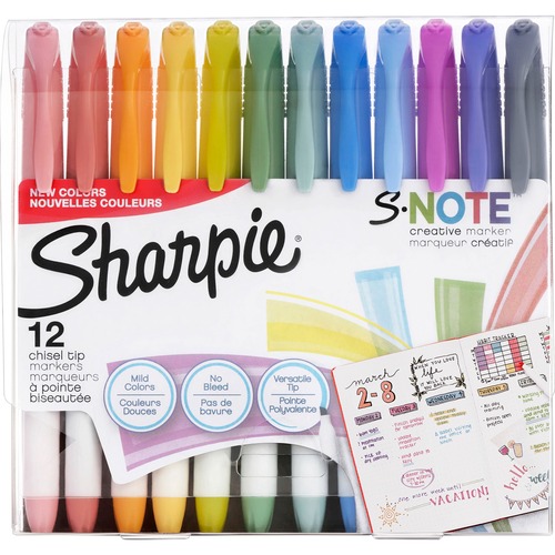 Sharpie Marker, S-Note, Chisel Tip, Ast 12/PK