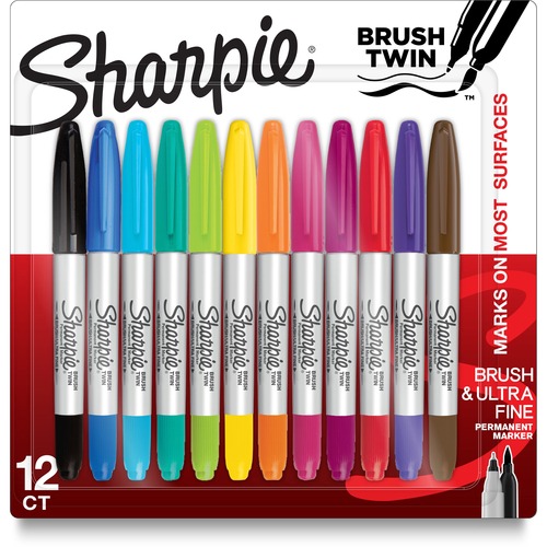 Marker, Sharpie, Black White Tip, Assorted 12/PK