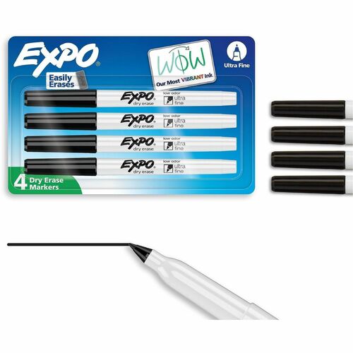 Marker, Expo, Dry Erase, Ultra Fine Nib, Black 4/PK