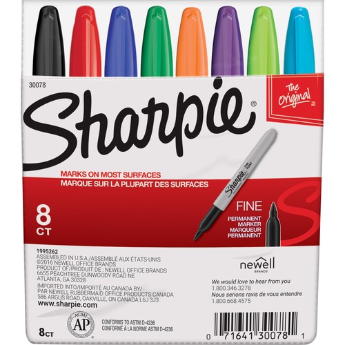 Marker, Sharpie, Fine, Assorted 8/ST