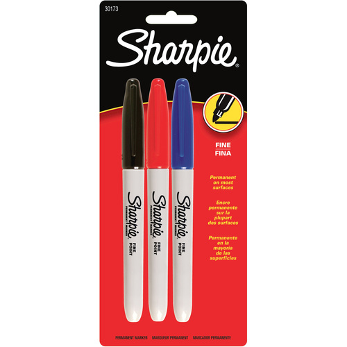 Permanent Markers, Sharpie, Fine Point, Assorted 3/PK