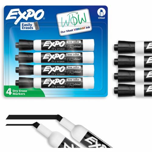 Marker, Expo, Low Odor, Chisel, Black 4/PK