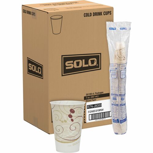 Wax Coated Paper Cups, Cold, 7 Oz., Beige 20/CT