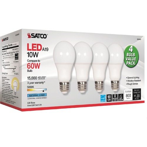 Bulb, LED, A19, 10 Watt, 5000K, Natural Light 4/PK