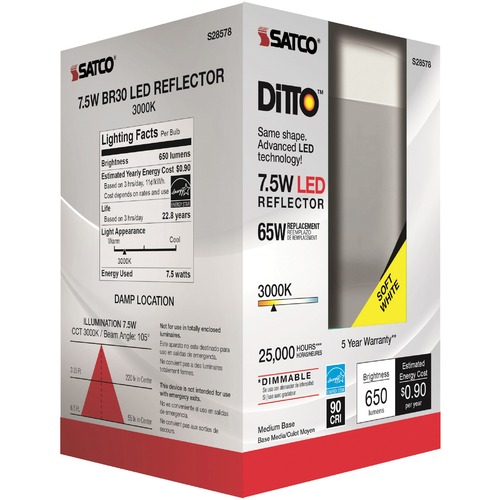 Bulb, LED, BR30, 7.5 Watt, 3000K, Warm White 12/CT