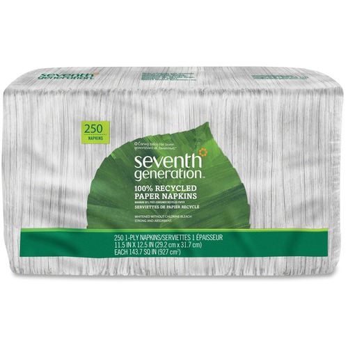 Recycled Napkins, 1-Ply, 11-1/2" x 12-1/2", White 250/PK