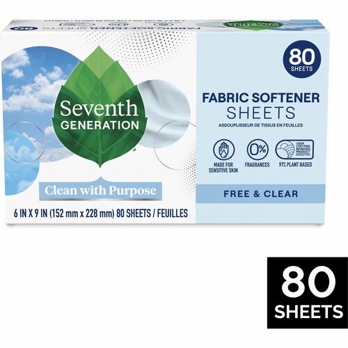Laundry Dryer Sheets, Free&Clear, White 80/BX