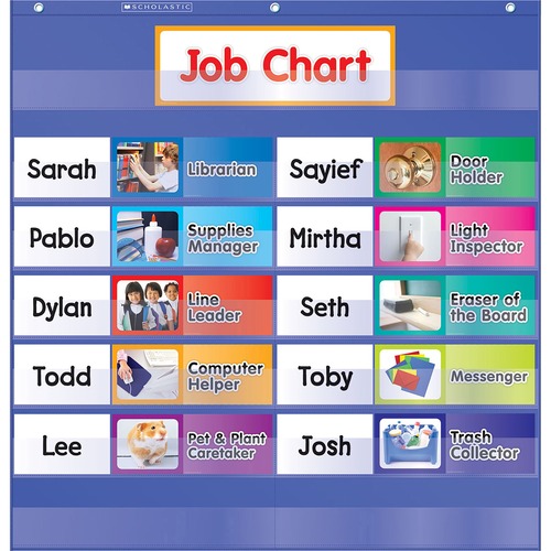 Pocket Chart, with Job Cards, 13 Pockets, K-5, 26-1/2" x 27-1/2", Beige