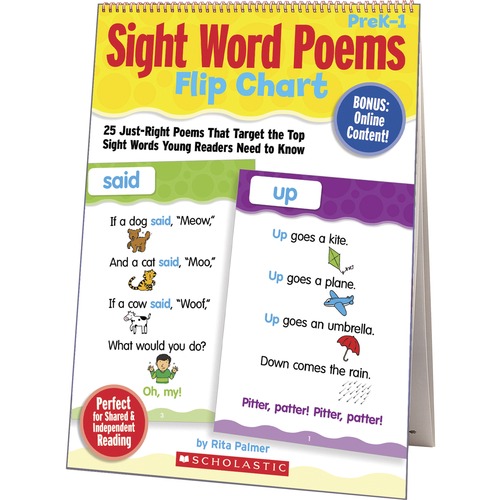 Flip Chart, Sight Word Poems, 15" W x 20-7/10" L x 1/5" H, Yellow