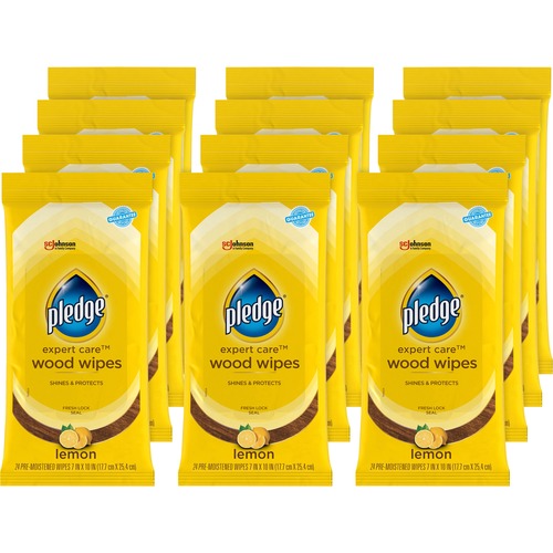 24 Wipes, Furniture Polish, Lemon, 7" x 10", Wet 12/CT