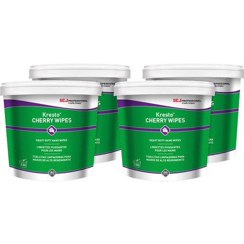 Hand Wipes, Cherry, 10" x 12", 130 Wipes, White/Red 4/CT