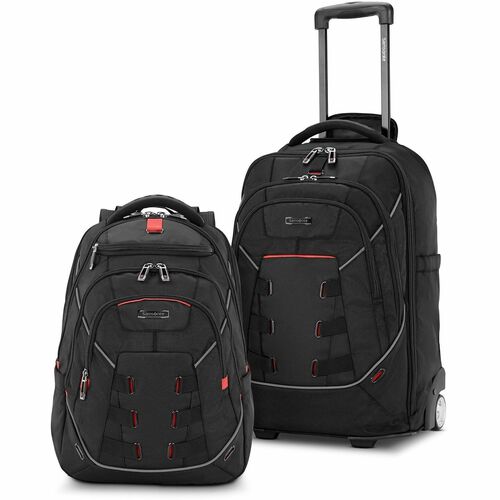 Backpack, Straps/Wheels, For 15.6" Laptop, Polyester, Black