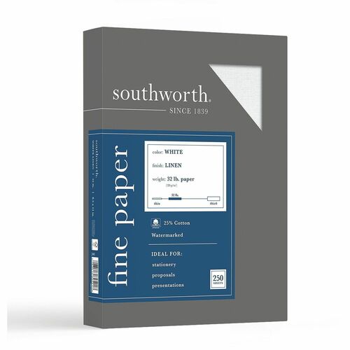 Paper, Linen, 32#, 25% Cotton, White 250/BX
