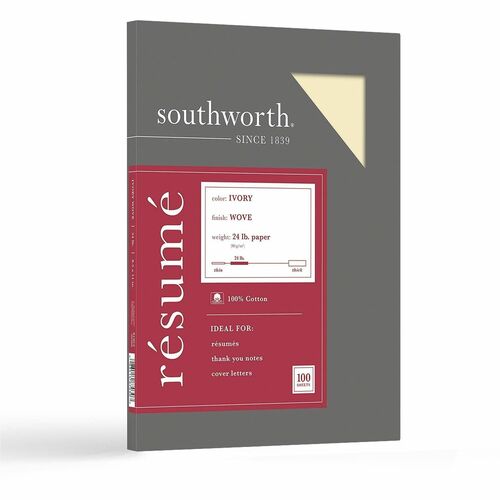 Paper, Resume, 100% Cotton, 24#, Ivory 100/BX