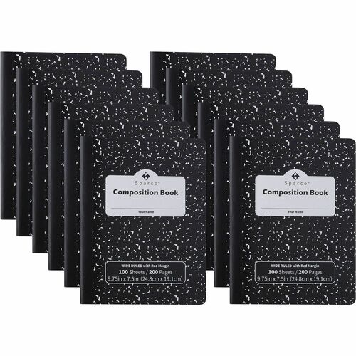 Composition Book, Wide-Ruled, 100 Sht, Letter-Size, Black 12/PK