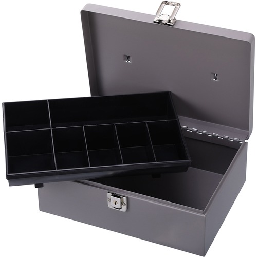 Cash Box, With Latch Lock, 7 Compartments, 11" x 7-3/4" x 4-3/4", Gray