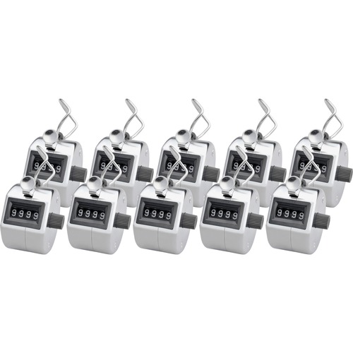 Tally Counters, W/ Finger Ring, 4 Figure, Silver 10/BX