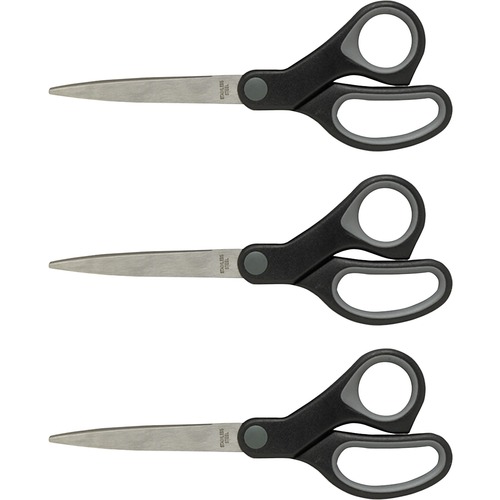 Straight Scissors, Rubber Handles, 7" Straight, 3/BD, Black 3/BD