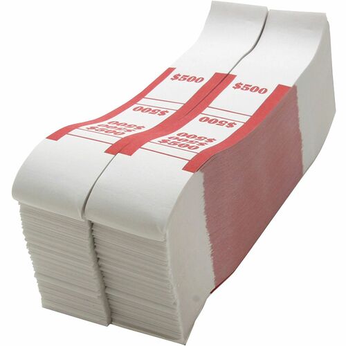 Bill Strap, For $5 Bills, $500 Capacity, White/Red 1000/PK