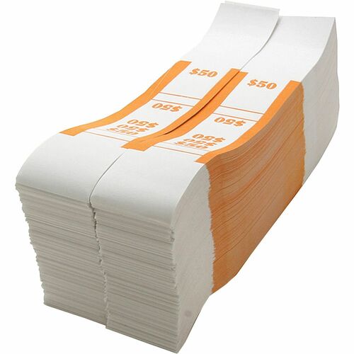 Bill Strap, For $1 Bills, $50 Capacity, White/Orange 1000/PK